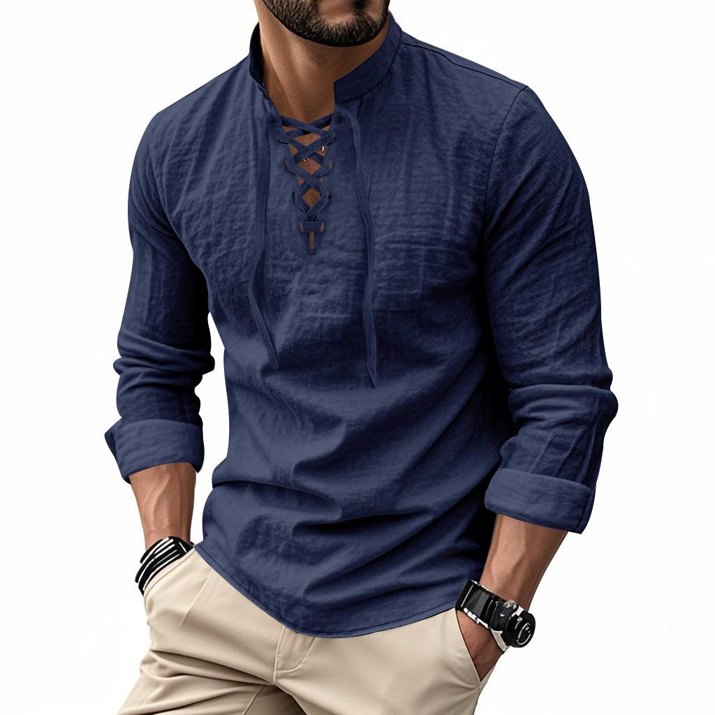 Menpure Colorlong Sleeveslinen Henry Shirt Hippiecasualbeach Stand Collar Shirt