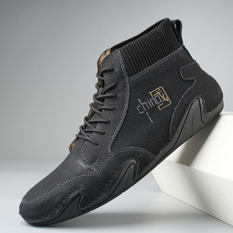 

Мужская повседневная обувь ручной работы из кожи, оригинальный дизайн, мужские кроссовки для работы в офисе, для вождения, водонепроницаемая обувь класса люкс с высоким верхом 46