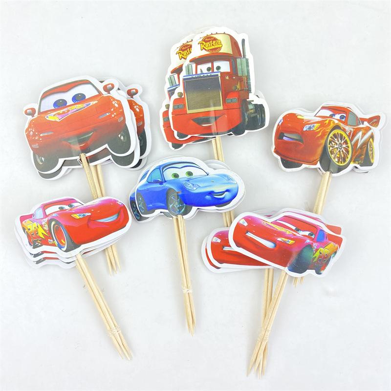 24Pcs Double‑Sided Cartoon Cake Toppers, Toothpick Cupcake Picks, Birthday Party Dessert Table Decorations Supplies