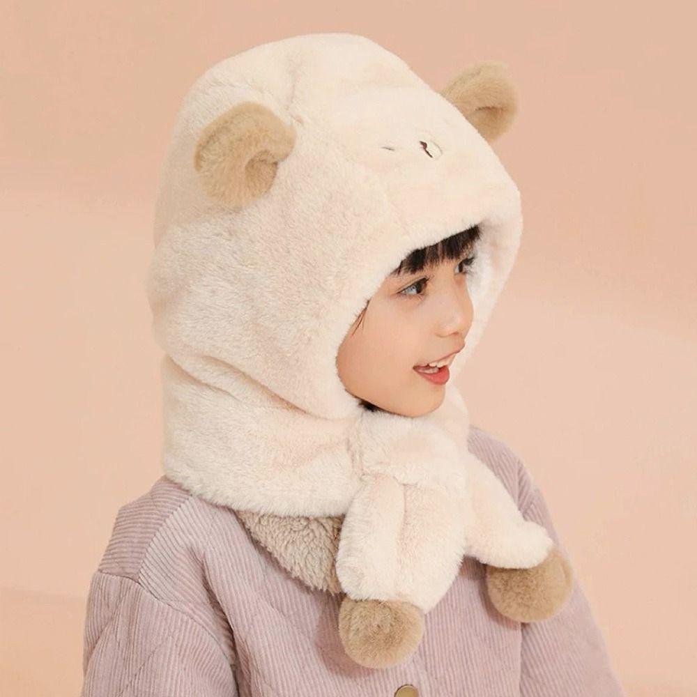One-Piece Kids Hat Hooded Scarf Windproof Infant Beanies Cap Fashion Winter Baby Hat Scarf