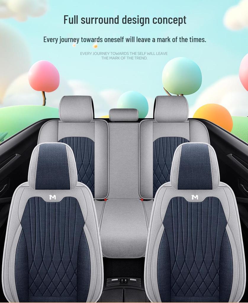 Universal Breathable Linen Car Seat Cushion - Full Surround for All Seasons, Fits Five Seats