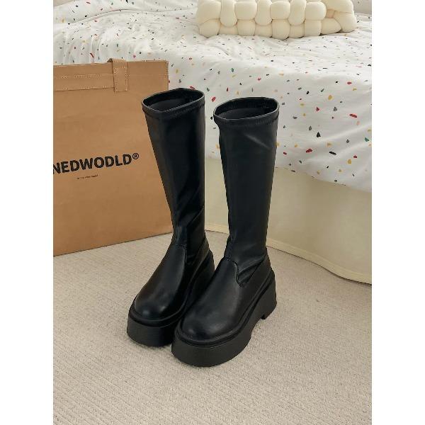 

Осень и зима Новые толстые эластичные сапоги с мягкой губчатой подошвой и средним каблуком женские сапоги 39