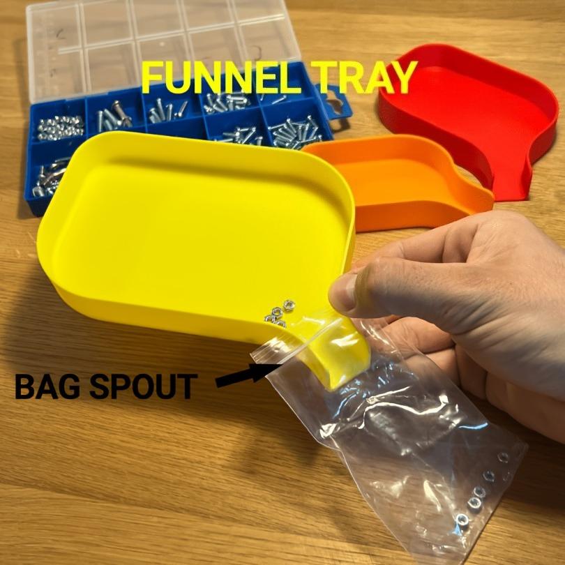 Durable Plastic Funnel Tray with Barrier Plug Anti Slip Small Parts Tools Tray Dispensing Organizer Small Items Storage