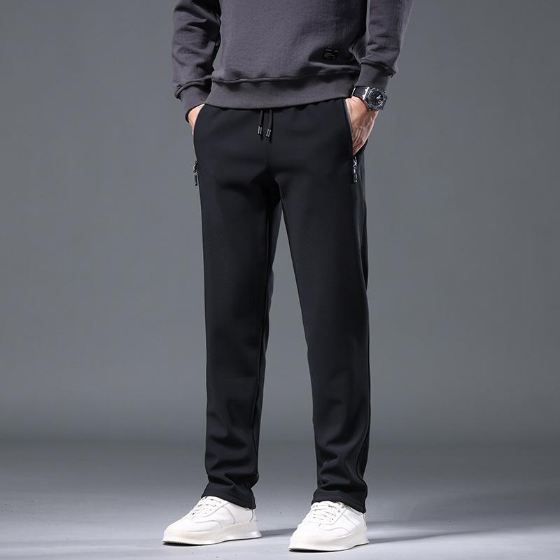 Men's Fleece Pants Casual Men's Sweatpants Loose Straight Sports Pants Autumn and Winter Warm Trousers Solid Color Versatile