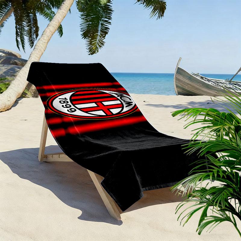 מגבת חוף עם הדפס לוגו AC Milan, מגבת גדולה רכה מתייבשת במהירות לקמפינג חוף שחייה