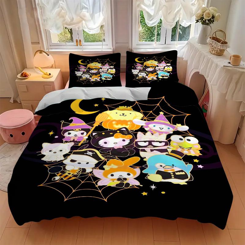 3pcs Hello Kitty and Friends Halloween Printed Bedding Set, Soft and Comfortable Quilt Cover for Bedroom, Guest Room (Not Included).W036