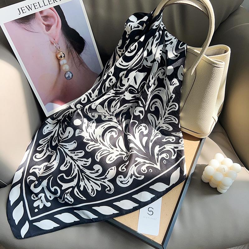 Summer thin simulated silk printing small square scarf women's neck protection decorative scarf headscarf light luxury high-end waist silk scarf