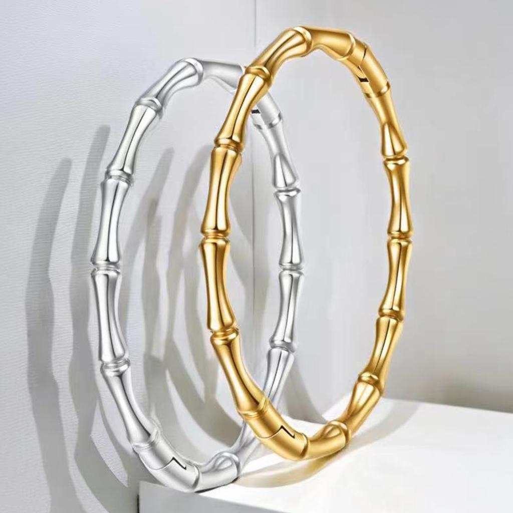 Gold Color Stainless Steel Bamboo Cuff Bracelets for Women Luxury Wedding Jewelry Female Bangles Gift