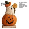Spooky Shelf Sitters for Autumn Pumpkin Ghost Wooden Figurine Vintage Halloween Tabletop Decor Jack O Lantern Solid Wood Festive Centerpieces Statue