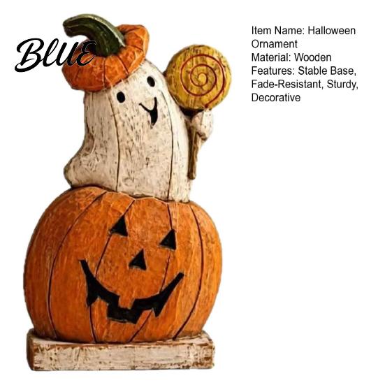 Spooky Shelf Sitters for Autumn Pumpkin Ghost Wooden Figurine Vintage Halloween Tabletop Decor Jack O Lantern Solid Wood Festive Centerpieces Statue