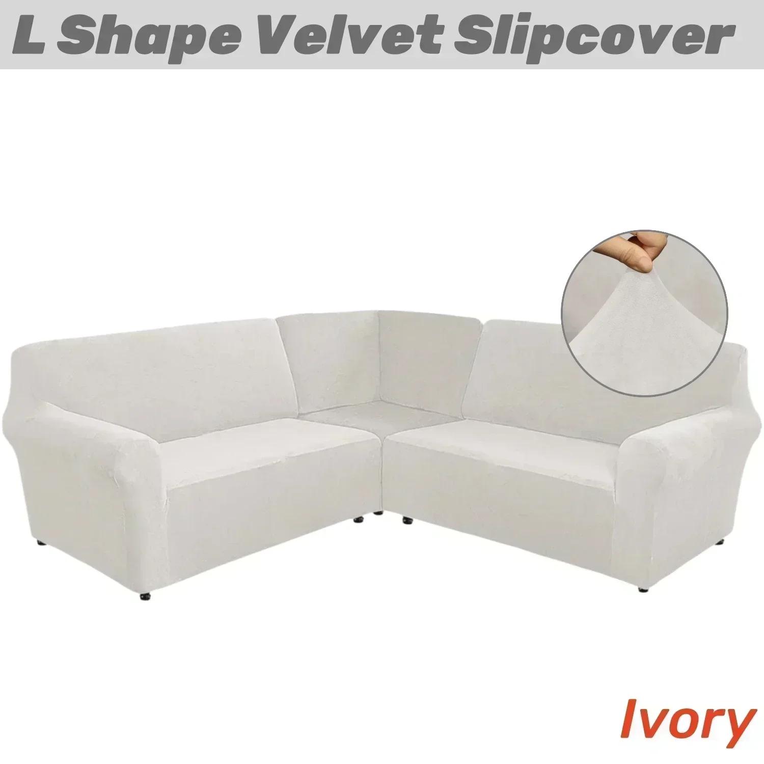 Fluweel 3 Delen L-vormige Bankhoezen Modulaire Bank Hoekbankhoes Pluche Stretch 5-zits Hoekbank Beschermhoes Bankbeschermer 5 Seater Sofa Cover