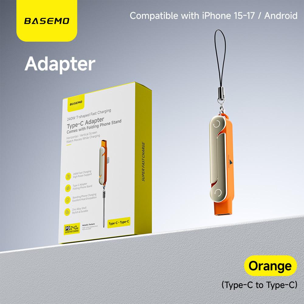 

240W 2-in-1 Black/Orange Fast Charging Foldable Bracket Data Cable Type-C to Type-C Data Wire with Phone Tablet Stand 1.5m