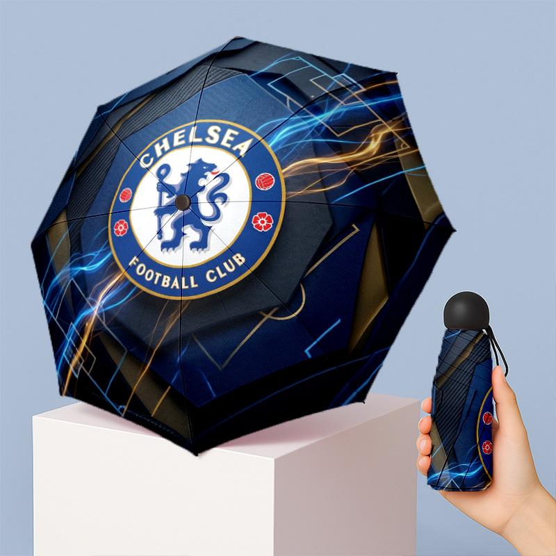 Chelsea FC Pattern Printed Mini 5 Folds 8 Ribs Compact Umbrella Windproof Waterproof Lightweight Portable Folding