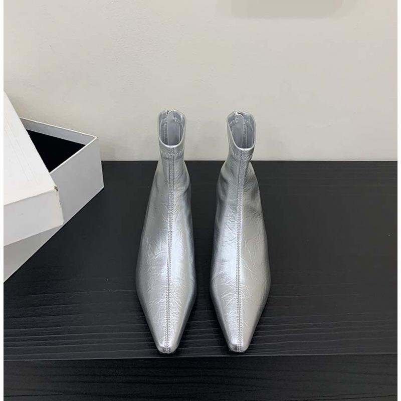 Pointed short boots women's new 2025 autumn and winter boots thin boots wedge heel women's boots French low heel short boots Martin boots