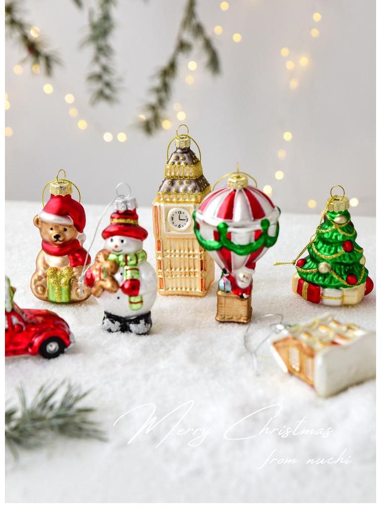 NUCHI Glass Christmas Ornaments: Santa, Snowman, Tree & Colored Balls Decorations