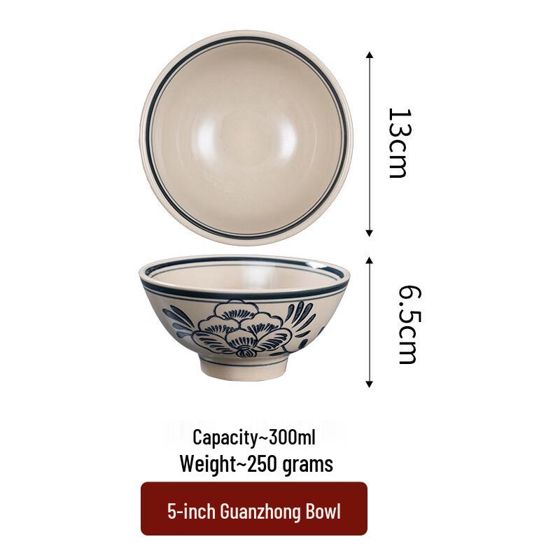 Nostalgic Chinese Ceramic Soup Noodle Bowl Set