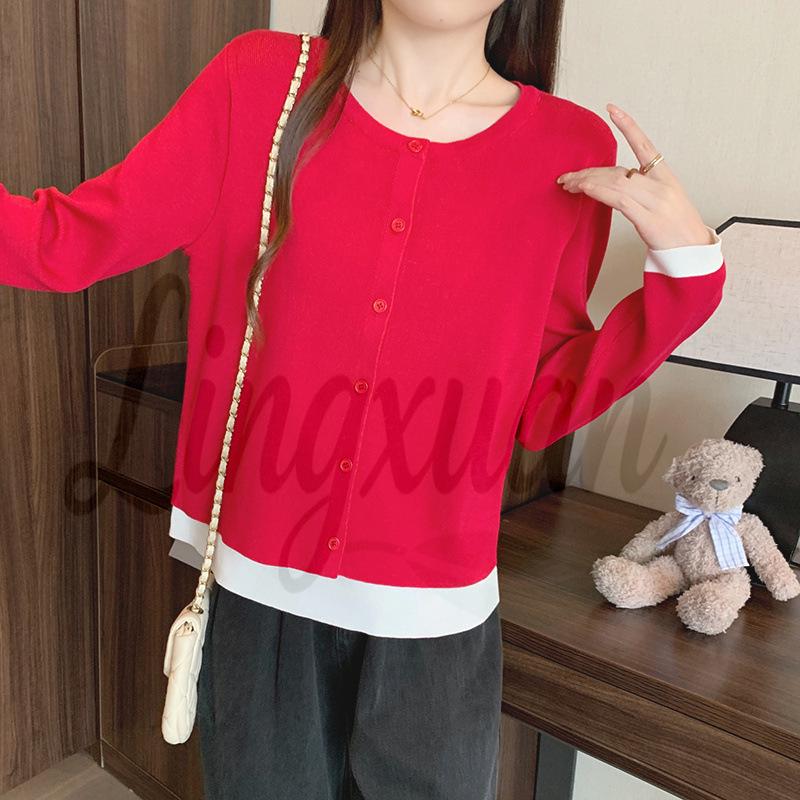 

2026 Autumn Plus Size Women s Fashion Color Block Knit Top 3XL