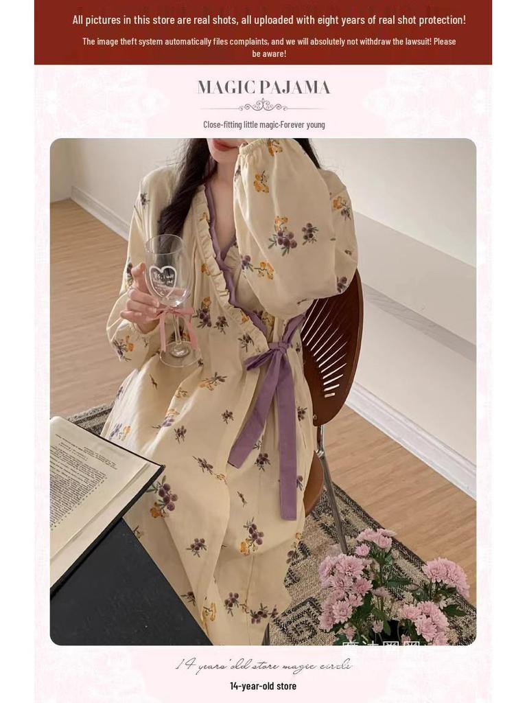 Women's Cloud Cotton Belted Pajama Dress - Cardigan Style, Stretchy, Breathable, One Size Fits All, Perfect for Casual Home Wear