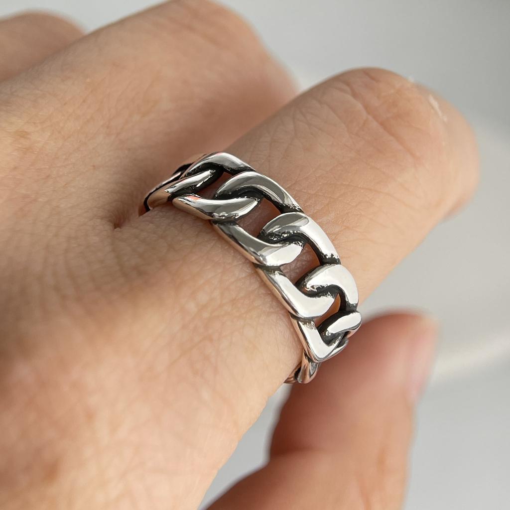 925 Sterling Silver Rings for Women Couple Minimalist Handmade Simple Retro Chain Ring Fine Jewelry Gift Prevent Allergy