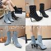 Cowboy Pointed Toe Women Ankle Boots Bling High Heels Shoes Winter 2025