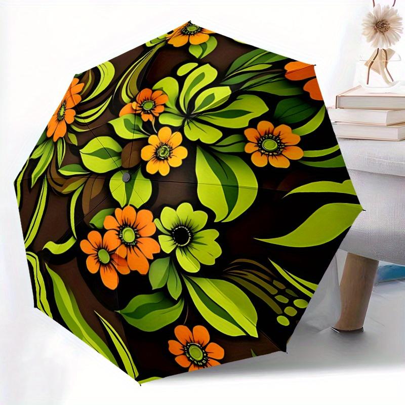 1pc Floral Pattern Auto Open/close, All-Season Portable Folding Umbrella for Women & Men, Travel, Everyday, Formal Events - Compact Luxury Parasol, Ou