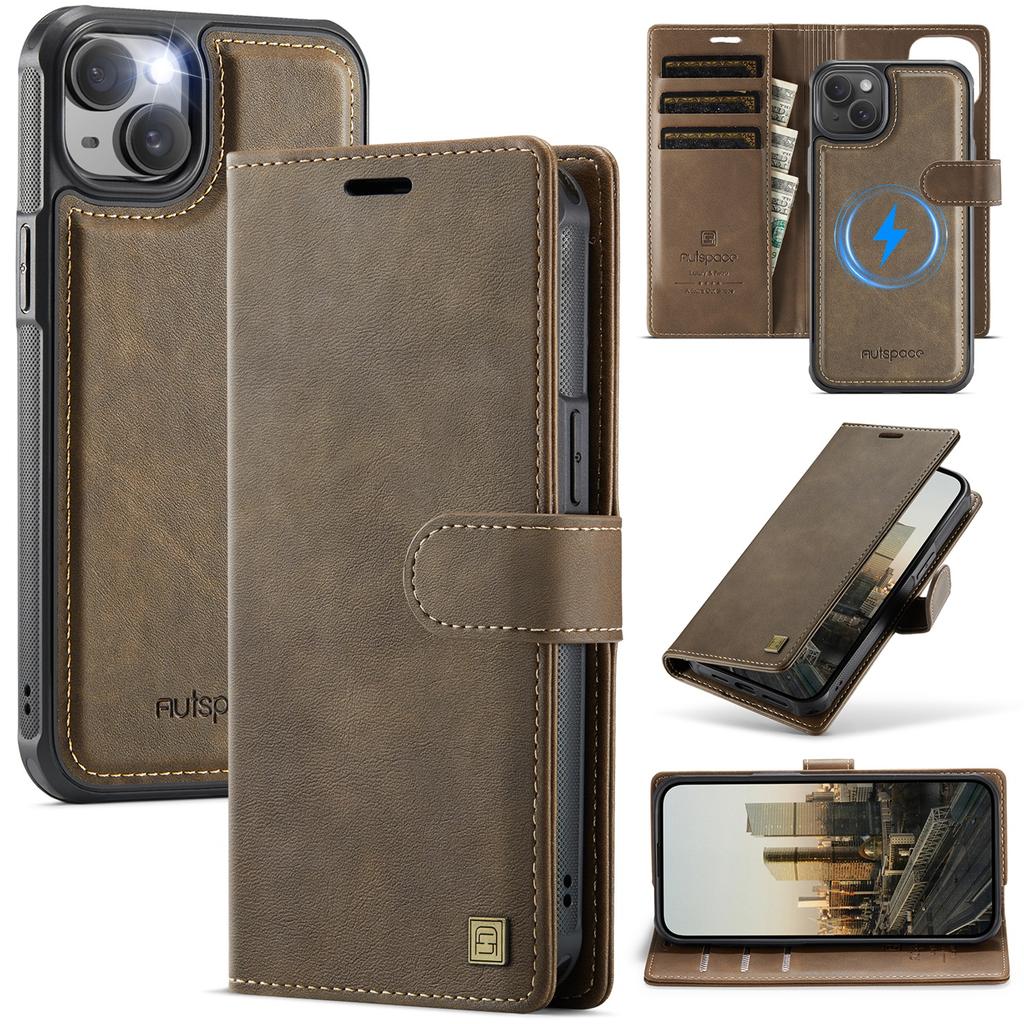 AUTSPACE A05 For iPhone 15 Case Wallet Stand Detachable Leather Magnetic Phone Cover
