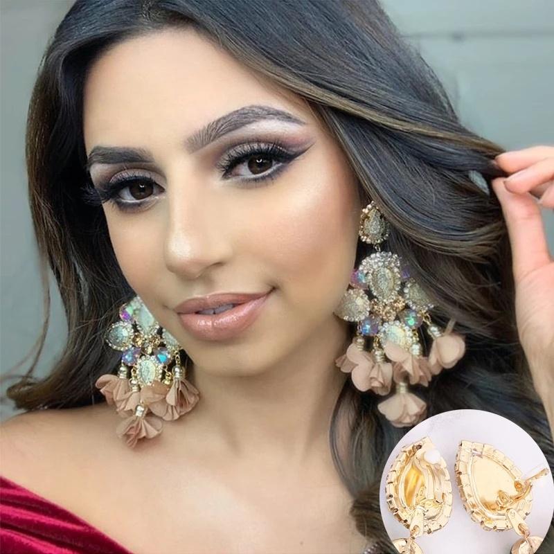 Kaimei Fashion Jewelry Boho Earrings Big Earrings for Women Rhinestones Pendant Crystal Statement Drop Earrings Fashion Jewelry
