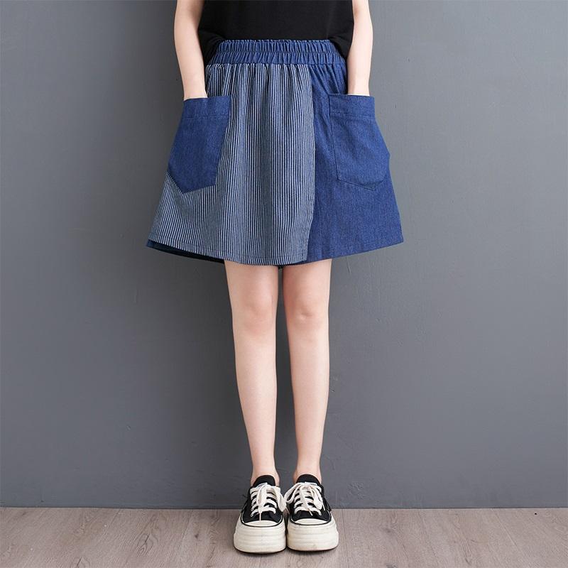 

High waist plus size vintage patchwork casual loose summer denim shorts for women short jeans XL темно-синий