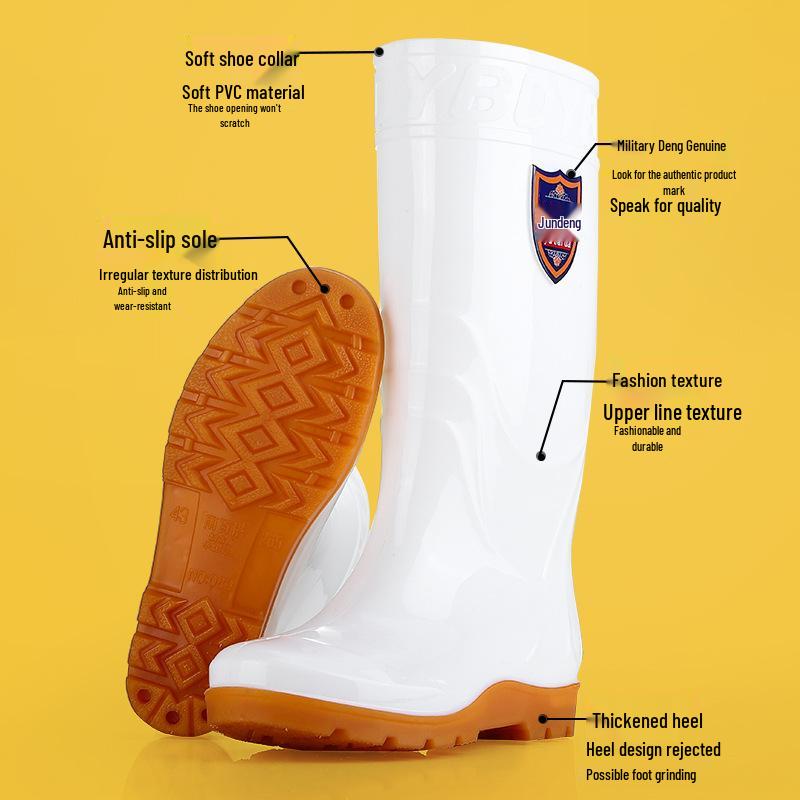 Military-Style Non-Slip White Rubber Boots for Men and Women - Thickened Wading Work Shoes