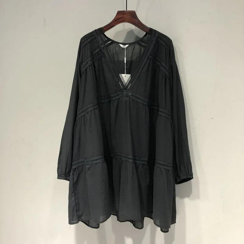 Women Summer Solid Color Long Sleeve V-neck Tops Causal Thin Blouse Tops