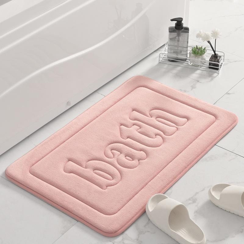 Inyahome Embossing Velvet  Black Bath Rug Solid High Quality Floor Mats Sponge Non-slip Bath Mat Alfombra De Baño Antideslizante