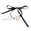 White Flower Collar Bowknot Necklace Chain Temperament Polyester Ribbon Necklace Choker for Women Festival Jewelry