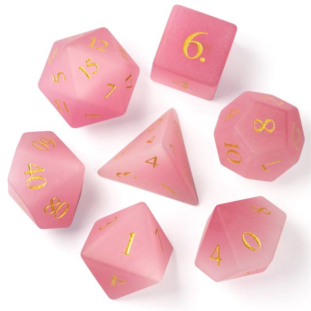 Cusdie Cat's Eye Stone DND Dice Handmade D4-D20 Polyhedral Gemstone Dice Set with Leather Box for Tabletop RPG Collection