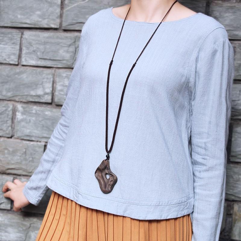 Handmade Wooden Pendant Necklace Ethnic Boho Style Long Chain Leaf Design Natural Women