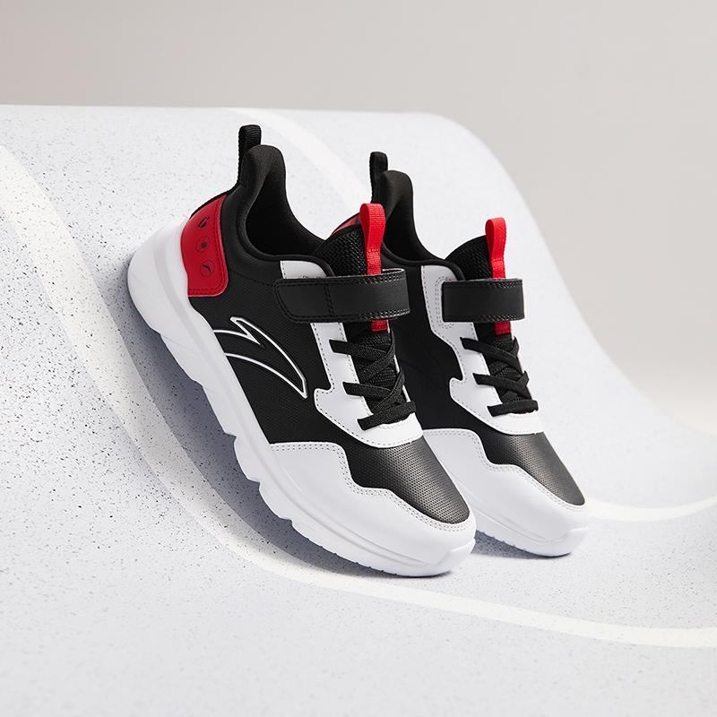 Anta Kids Vitality Comfortable Versatile Lightweight Shock Absorbing Low Top Running Shoes Kids Running Shoes Black White Classic-Red A12435568-7