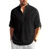 2026 Men's Linen Long Sleeve T-Shirt Loose Undershirt Solid Color Long Sleeve Cotton and Linen Shirt Men's Large Size