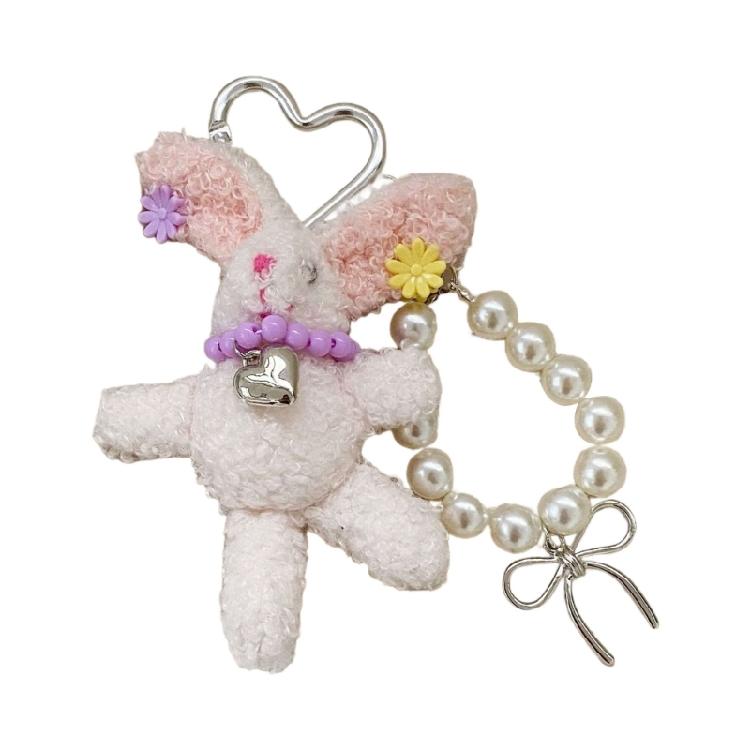 Fashionable Rabbit Keychain Handmade Plush Animal Pendant Keyring for Women Stylish Key Chain Bag Accessory белый