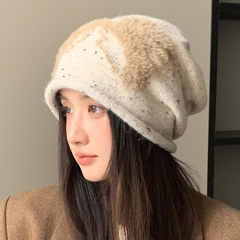 Japanese soft waxy baotou knitted stacking hat female face small ear protection warm wool hat Internet celebrity versatile cold hat