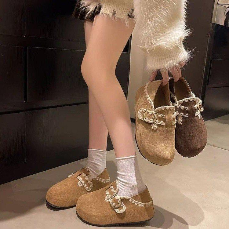 Damenplateauschuhe mit einem Pedal, neue Herbstmodelle, Innenhöhenerhöhung, lässige Einzelchuhe, Retro-Spitze