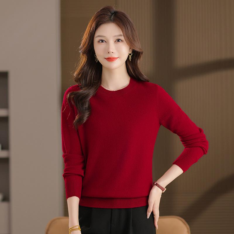 100% Pure Wool Low Neck Sweater for Women 50+, Stylish Solid Color Autumn/Winter Base Layer
