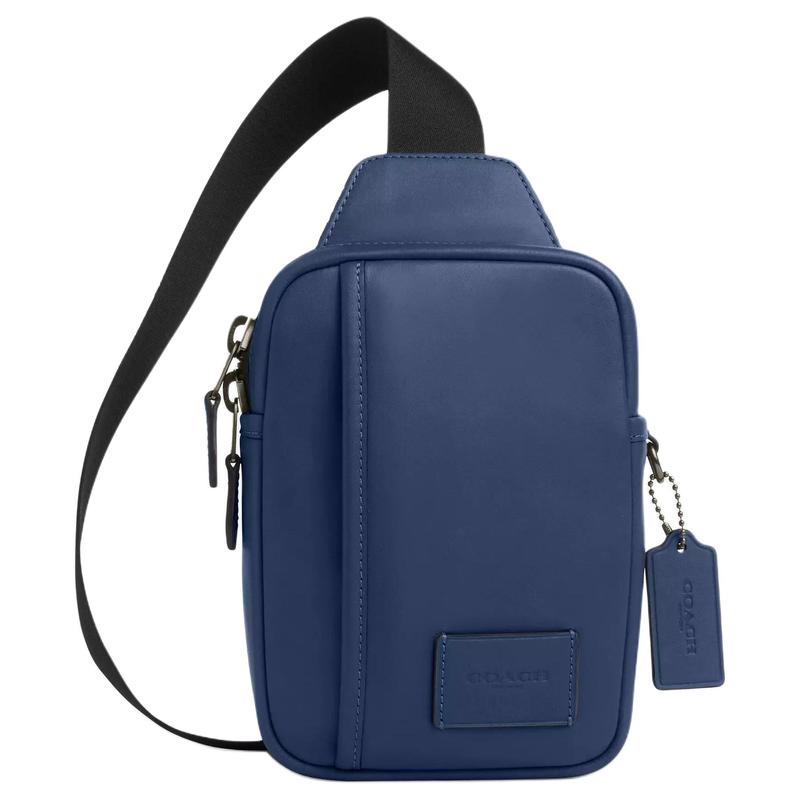 

COACH Edge L Pack 13 Embossed Logo Zipper Closure Smooth Cowhide Belt Bag Chest Bag Mini Men s Dark Blue синій