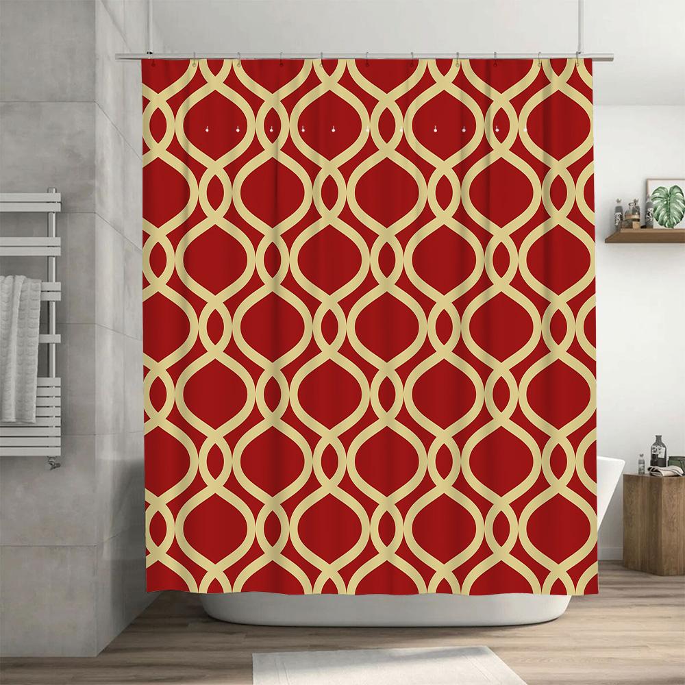 Red Golden Geometric Shower Curtain Modern Home Decor Waterproof Fabric Bathroom Decoration for Living Room Kitchen 72x78in (Set
