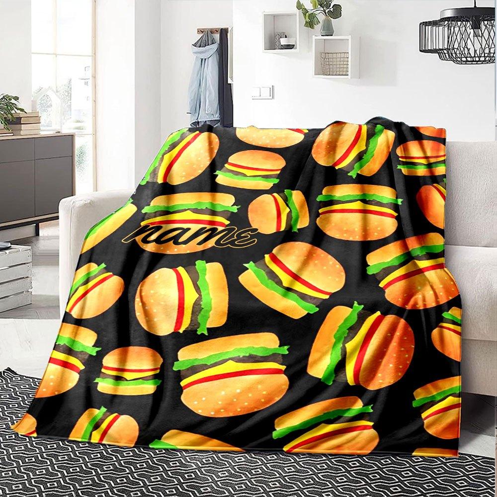Burger Pattern Multi Purpose Customizable Blanket Customize Your Name Soft Cozy For Sofa Couch Office Bed Picnics All Season Use Modern Suitable For