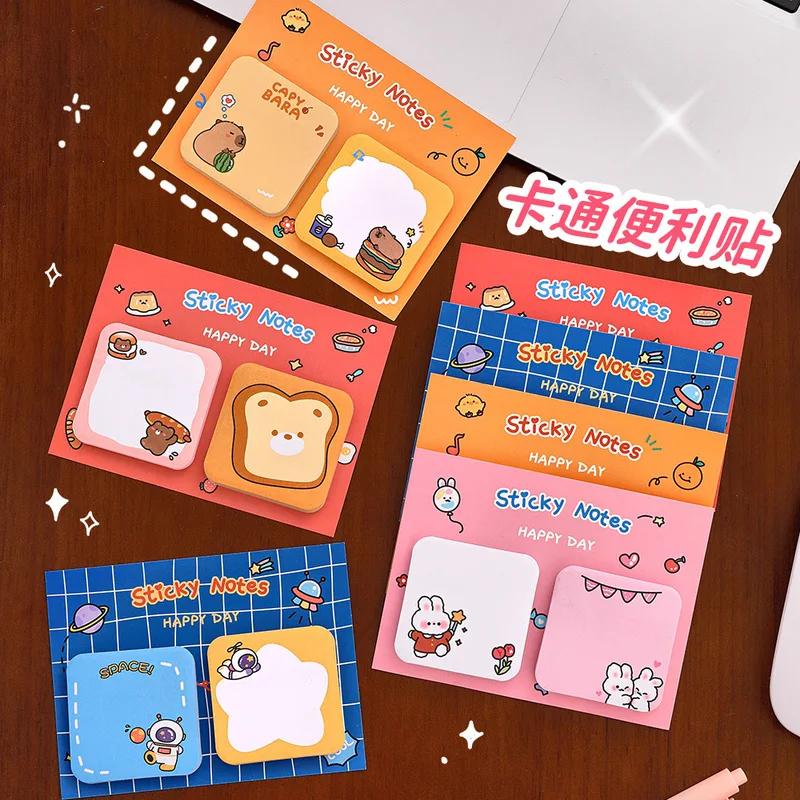 New Kawaii Cartoon Animal Sticky Notes Sticker 60Sheets Cute Rabbit Bear Capybara Astronaut Memo Pad School Office Stationery