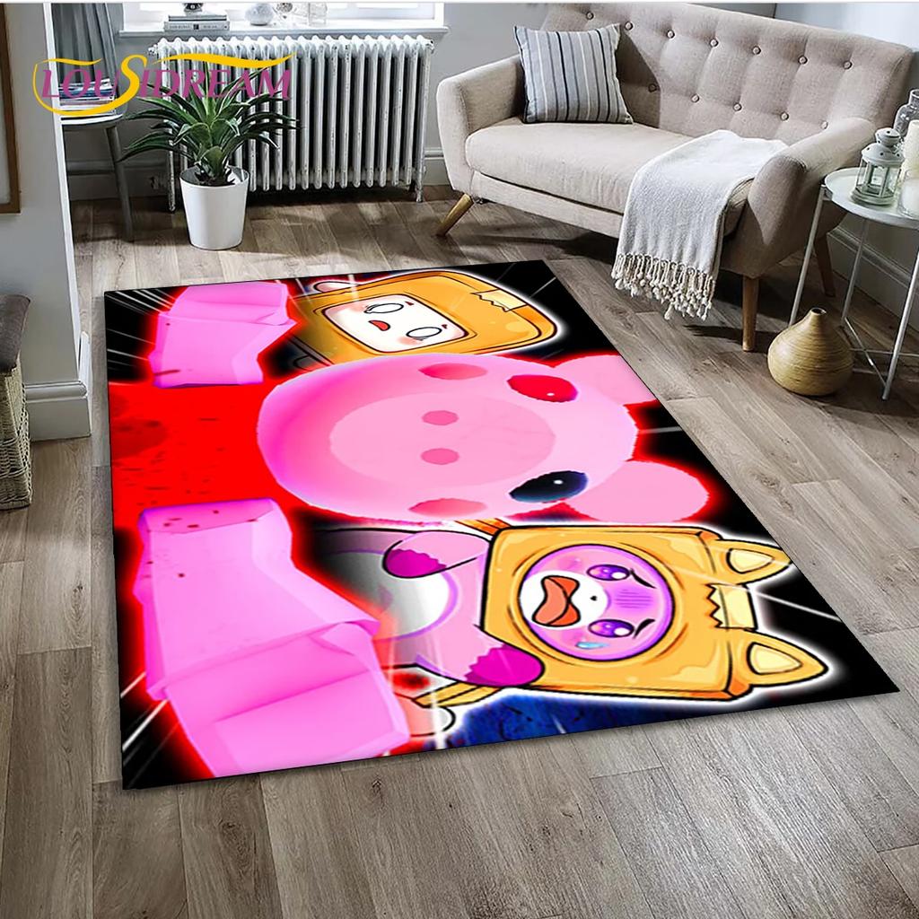 Tappeto Tappeto Tappeto Decorazione per Soggiorno Camera da Letto, Tappetino Antiscivolo Decorazione per Divano Zerbino, 3D Lankybox Carino Felice Boxy Foxy Rocky