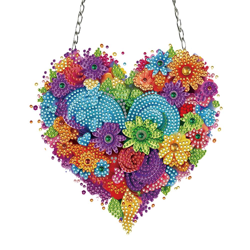 Crystal Hanging Home Wall Decor Heart Flower Acrylic Diamond Painting Hanging Pendant Round Single-Sided for Home Wall Decor
