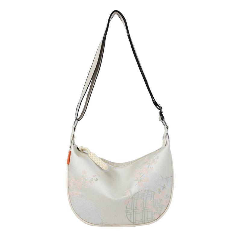 Elegant Chinese New Style Large Capacity Satin Embroidered Shoulder Bag For Women In Pink Yellow And