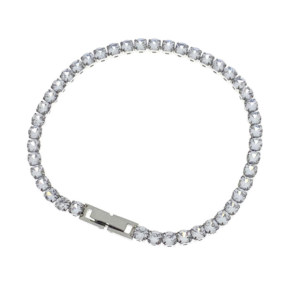 Factory Directly Sell Hip Hop Single Row Bling Zircon Stainless Steel Tennis Chain Bracelet