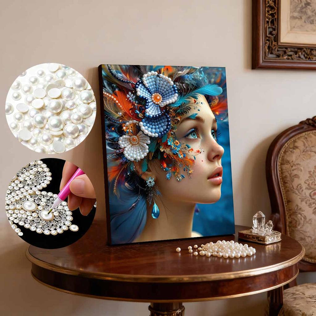 DIY The Girl Wearing A Headpiece Pearl Art Painting for Home Wall Decor Arts Craft  for Adults/Beginners Gift Idea Home Decor Without Frame