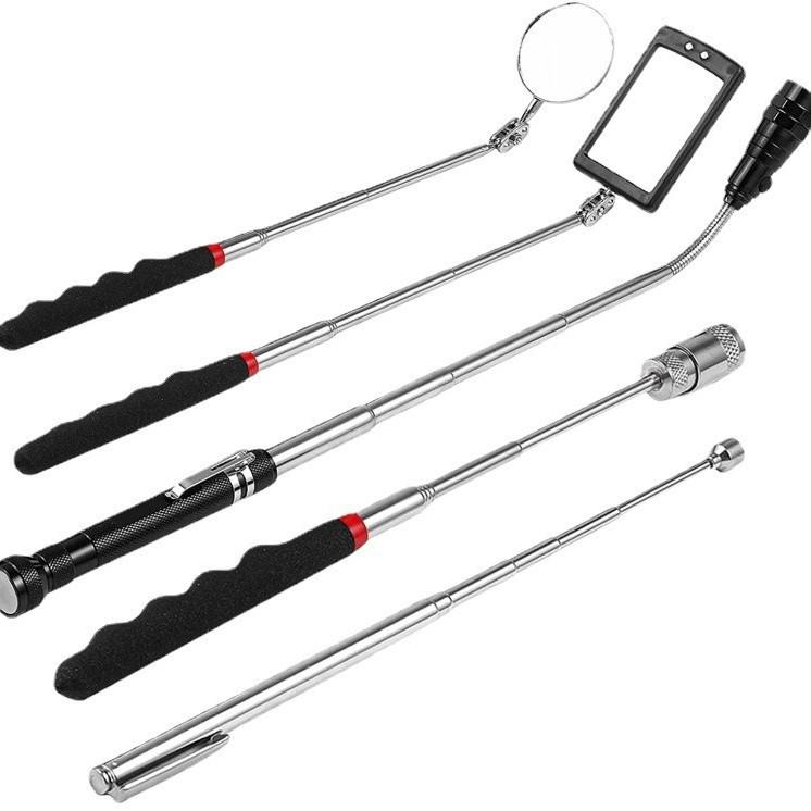 5-Piece Car Inspection Kit: Lighted Undercarriage Mirror, Telescopic Magnetic Pickup Tool, Reflective Chassis Mirror
